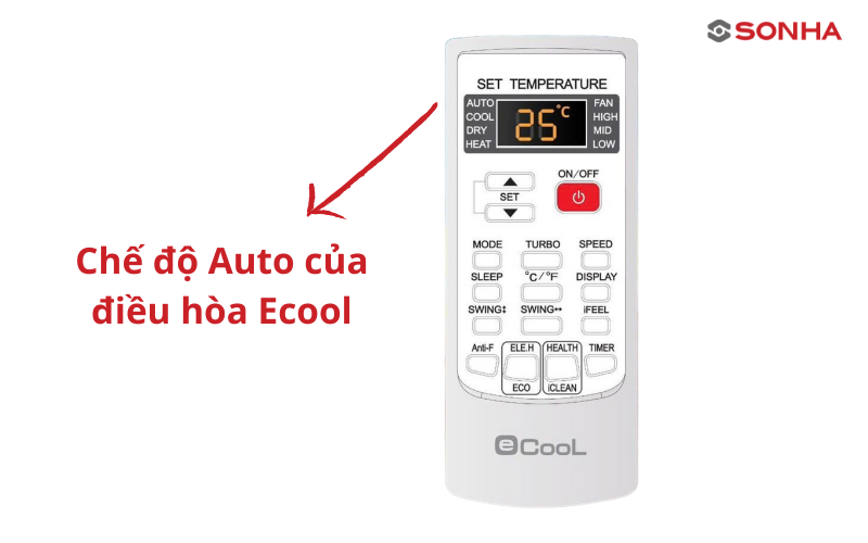 Chế độ Auto của điều hòa eCool giúp thiết bị tự động điều chỉnh nhiệt độ và tốc độ quạt phù hợp nhất