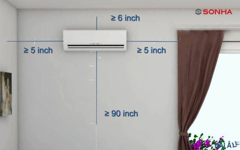 Đảm bảo khoảng cách tối thiểu từ máy lạnh đến trần và sàn