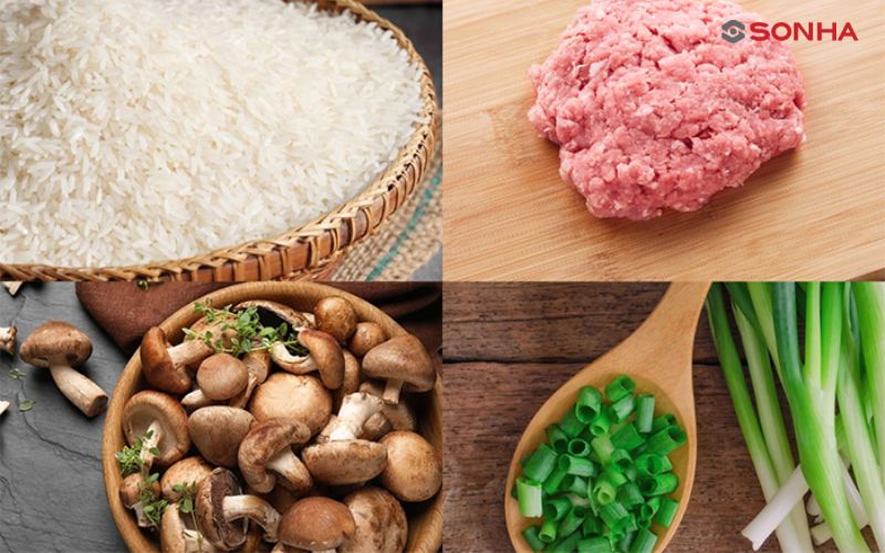 Nguyên liệu nấu cháo gồm gạo, muối và các loại thịt, rau khác tùy theo sở thích của người nấu