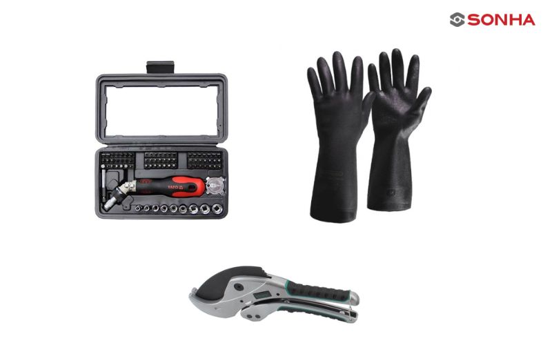 Bộ dụng cụ và vật liệu cần thiết để thực hiện cách lắp xi phông chậu rửa bát tại nhà