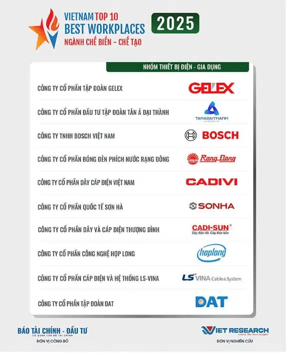 ok Top 10 noi lam viec tot nhat Viet Nam 2025