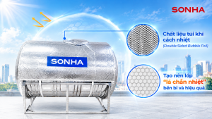 Áo giáp chống nóng bồn inox Sơn Hà cấu tạo bởi lớp màng nhôm kết hợp túi khí cách nhiệt